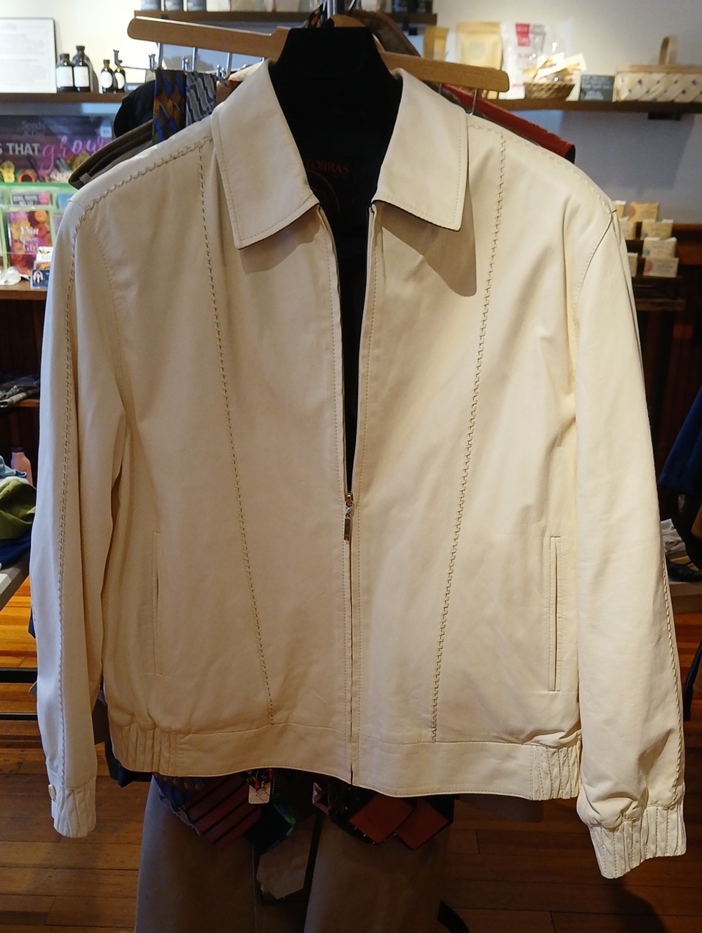 Men's Cream Zip-Front Bomber Jacket